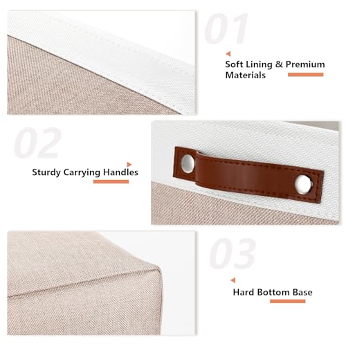 Fabric Storage Bins (White&Khaki / XL-16"x 12"x12")