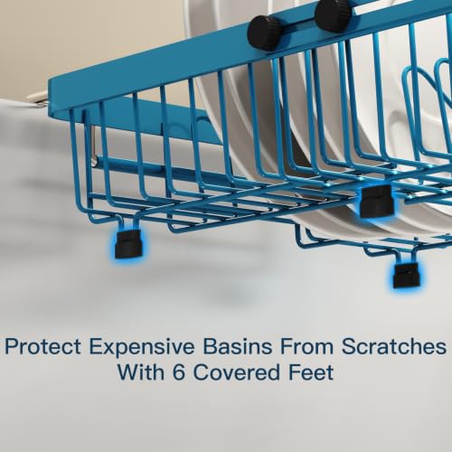 Blue Expandable Dish Drying Rack Over The Sink with Anti Slip Grip (Blue / For 13-30" W Sink)