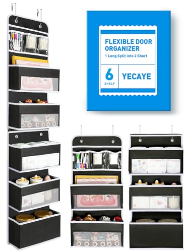 2-in-1 Over The Door Organizer for Nursery Closet Bathroom Dorm (Black / 6 Tier)