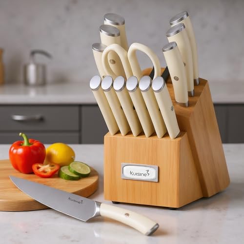 Upgraded Knife Set High Carbon Stainless Steel Super Sharp Blade Ergonomic Rivet Handle (15 Count)