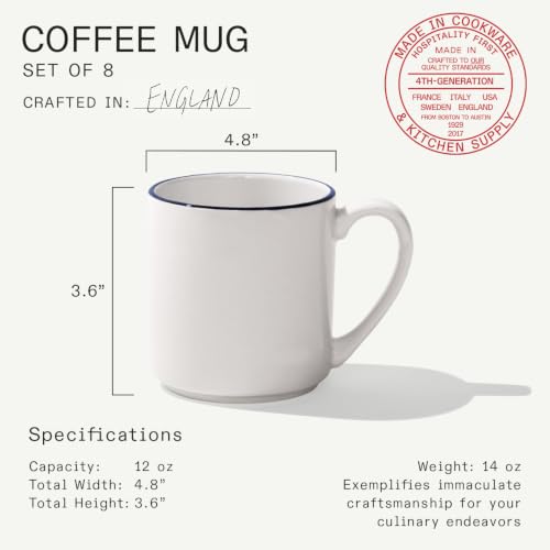 Cookware Coffee Mug Set of 8 (White w/ Navy Rim / 8-Piece)