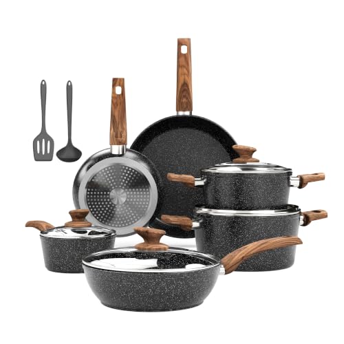 Non Stick Pots and Pans Set (Black / 12 Pcs Cookware Set)