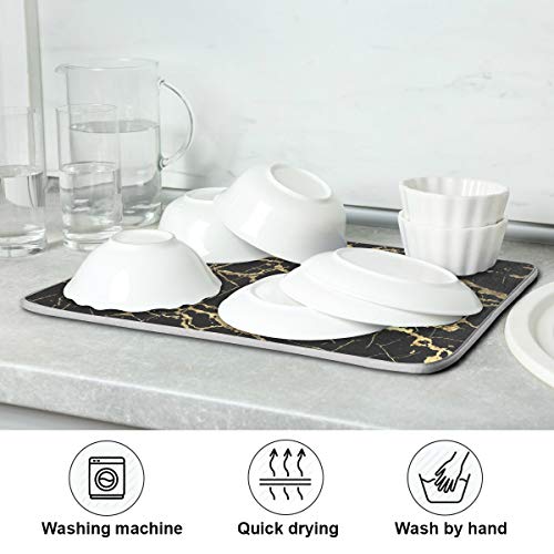 Super Absorbent Dish Drying Mat (Black Gold Marble / 18" x 24")