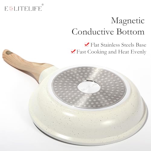 Nonstick Ceramic Frying Pan Skillet with Lid (9.5" w/Lid / White)