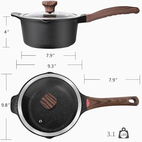 4QT Nonstick Stockpot with Lid (Black / 4 Quarts)