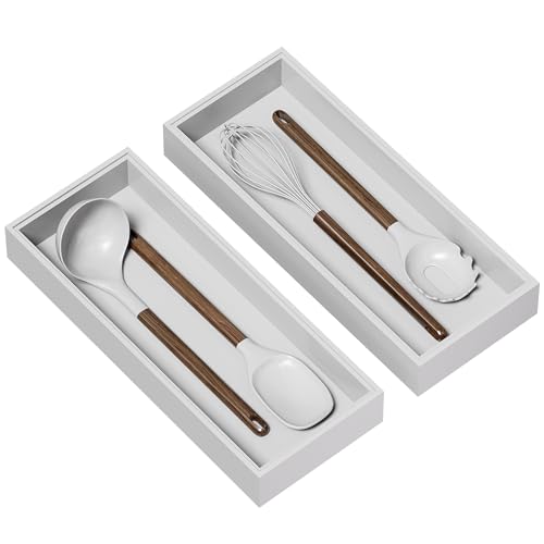 Bamboo Kitchen Drawer Organizer (15 x 6 x 2 Inch / White)