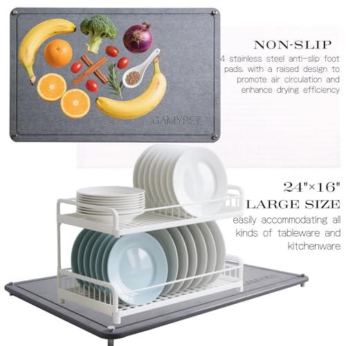 Large Dish Drying Stone Mat for Kitchen 24"x16" Dark Gray