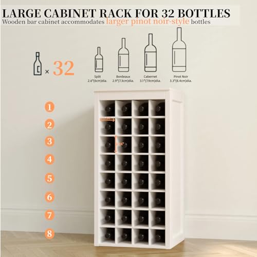 8 Tier Freestanding Wine Rack Wood (32 Bottles / White)
