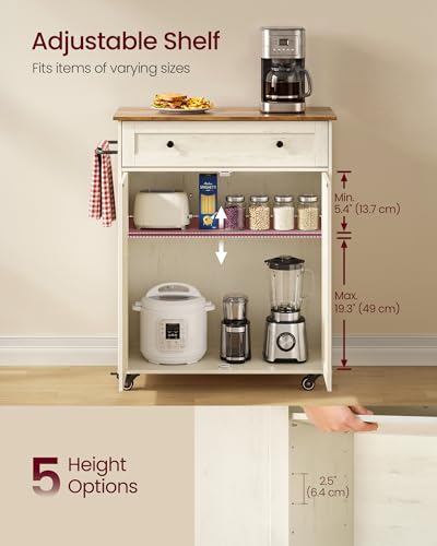 Mobile Kitchen Wooden Island Cart with Storage for Dining Room (Rustic White + Honey Brown / 15.8"D x 30.9"W x 35.1"H)