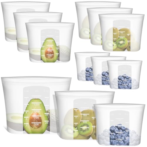 100% Silicone Reusable Storage Bag (Translucent | M+S+XS | 9 Pack)