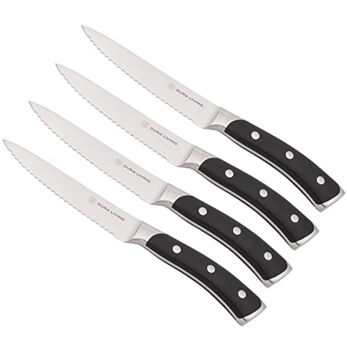 4 Piece Serrated Kitchen Steak Knife Set (Black / 4.5")