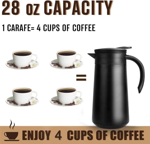 28oz Small Coffee Carafe Insulated Coffee Pot (Silver, Black)