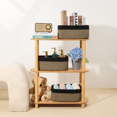 Small Storage Baskets for Organizing (4pcs-L13xW8.5xH5.1" / Black/Brown)