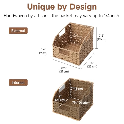 Wicker Baskets for Organizing (Light Brown(Paper Rope) / 2x 8½"L x 10"W x 7½"H)