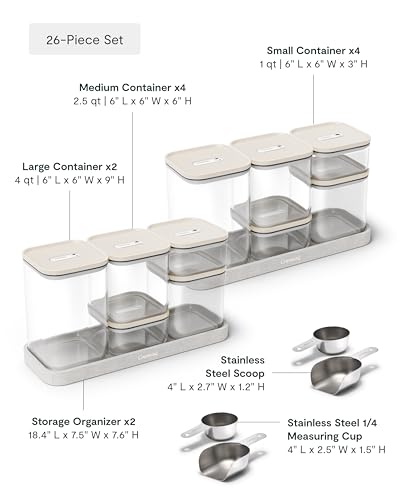 26 Piece Ultimate Airtight Glass Food Storage Containers with Lids (Cream / 26-Piece Set)