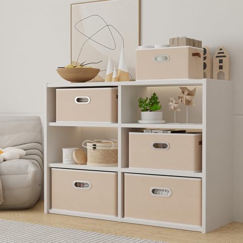 Foldable Storage Baskets for Shelves (16.9x11.8x10.2inch(6-Pack) / Beige)
