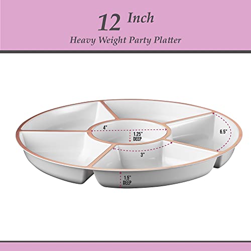 6 Sectional Round Plastic Serving Tray (White & Rose Gold)