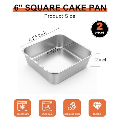 2 Pack 6 x 6 Inch Square Baking Cake Pan (6'' x 6'')
