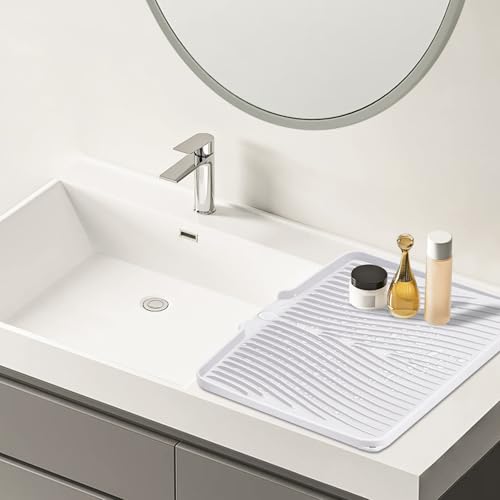 Silicone Dish Drying Mat for Kitchen Counter (White-2pcs / 20" x 15")