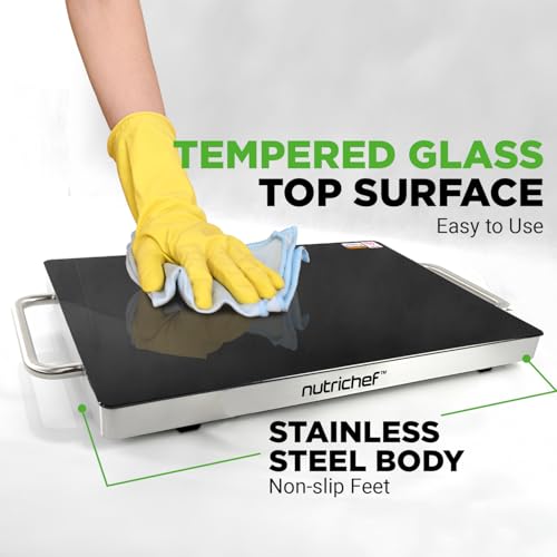 Electric Hot Plate Tray Dish Warmer with Black Glass Top (16.5 x 11 inches)