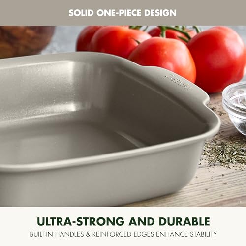 Premiere Ovenware Healthy Ceramic Nonstick 8" Square Cake Baking Pan (8" Square Cake Pan / Taupe)