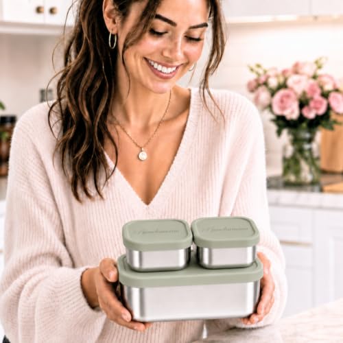 Flexibento Leak Proof 40 OZ Stainless Steel Lunch Box (Sage Set of 3: 1*40OZ + 2 *9 OZ)