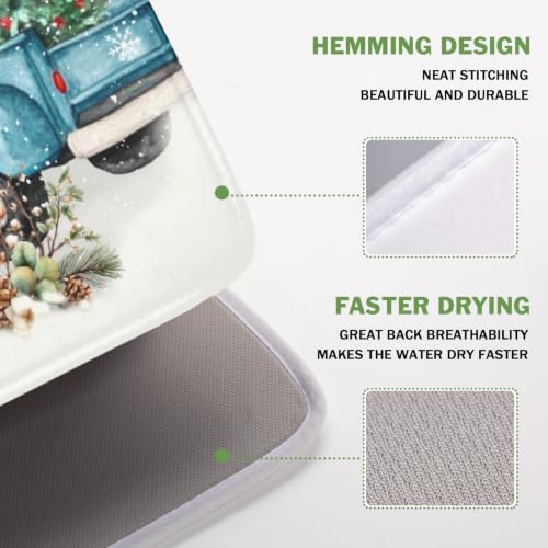 Winter Snowman Blue Dish Drying Mat Xmas Truck Dishes Pad 16"x18" Microfiber Absorbent Drainer Rack Mats Protector for Kitchen Counter Sink (Blue Snowman Truck / 16x18 inch)