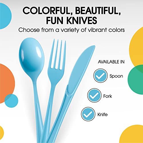 Party Solids Disposable Light Blue Plastic Spoons 200 Pcs (Light Blue / Spoons)