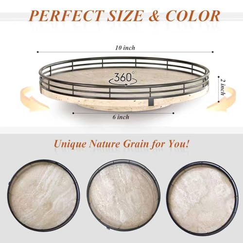 10 Inch Italian Travertine Lazy Susan with Black Metal Frame (Light Yellow & Black / 10 inches)