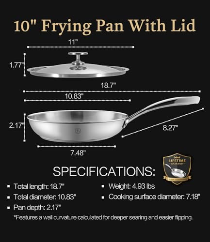10 Inch 316 Stainless Steel Frying Pan with Lid (10 Inch)