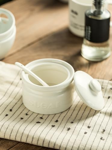 10oz Ceramic Sugar Bowl with Lid and Spoon for Coffee Bar (15.99 Count)