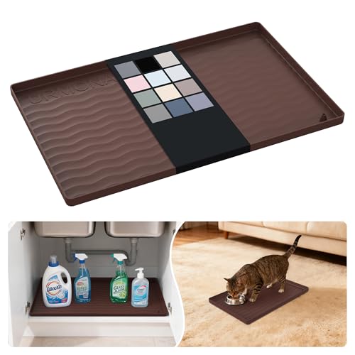 Waterproof Silicone Under Sink Mat 16'' x 10'' Shelf Liner for Kitchen and Bathroom (Brown / 10"W x 16"L)