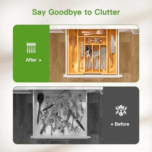Bamboo Expandable Drawer Organizer for Utensils Holder