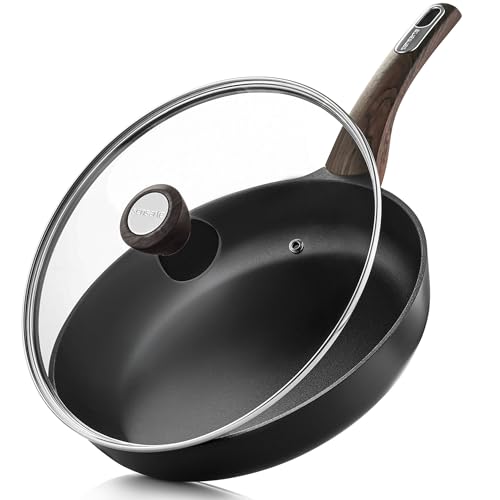 9.5inch Nonstick Frying Pan Paella Pan with Lid (9.5 Inch / NIGHT Black)