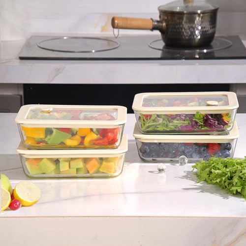 Glass Food Container Set with Glass Lid (White Sand - 4P)