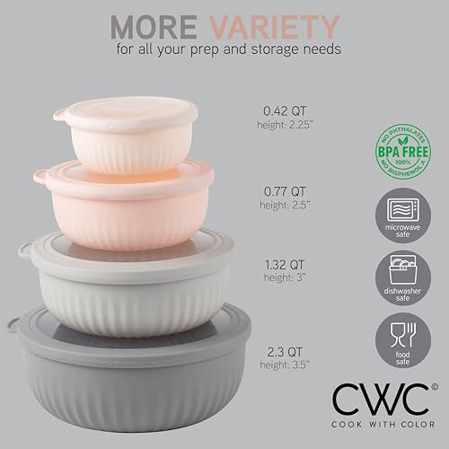 Prep Bowls with Lids (Grey/Pink / 8 Piece Set - Wide Bowls)