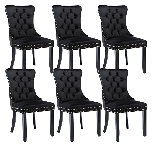 Black Velvet Dining Chairs Set of 6 (Black)