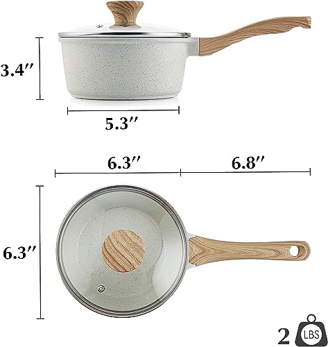 White Ceramic Nonstick Saucepan with Lid Set (White Ceramic / 1.5 + 2.5 Quarts)