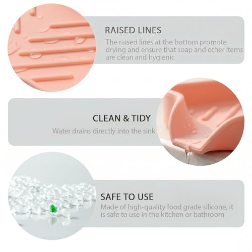Silicone Soap Dish with Drain Spout (Pink / S(4.9"×3.2"))