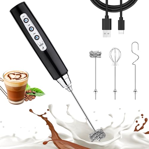 Black Handheld Milk Frother for Coffee (Glossy Black)