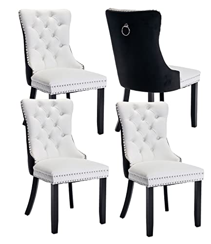 Black and White Dining Chairs Set of 4 (White)