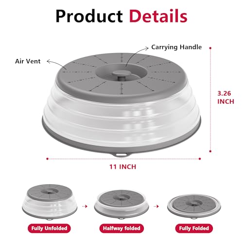 Microwave Splatter Cover Vented for Food with Hook Hole (2 packs-Grey / M(11"x3.26")-Pack of 2)
