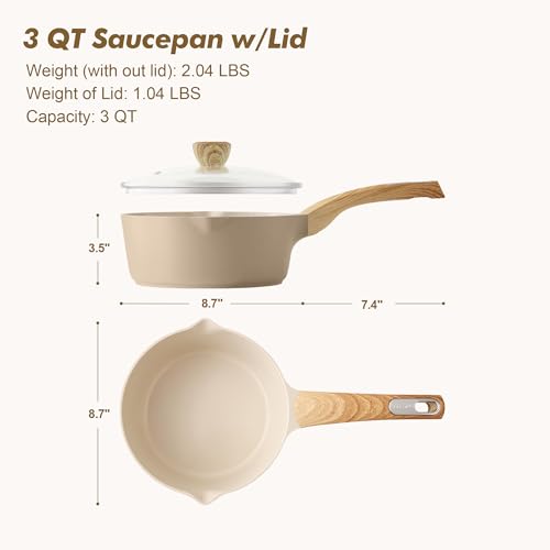 Ceramic Nonstick Sauce Pan with Lid (Ceramic Taupe / 3 Quarts)