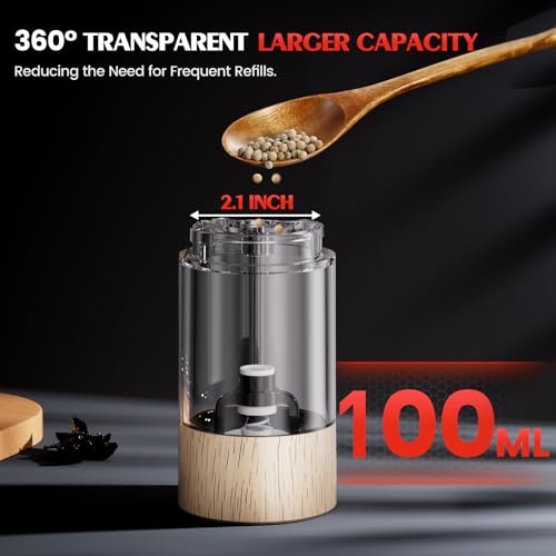 Electric Salt and Pepper Grinder Set Automatic Battery Pepper Mill Shakers Adjustable Coarseness Upgraded Larger Capacity with Led Home and Kitchen Appliances Birthday Gifts for Women Mom (Wood Grain)
