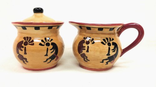 Western Kokopelli Hand Painted Ceramic Creamer & Sugar Set (Western Kokopelli)