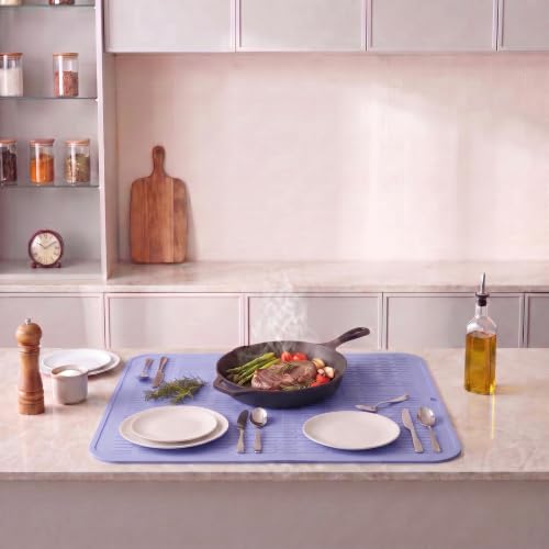 Silicone Dish Drying Mat for Multiple Usage (Light Purple / 32"L x 18"W)