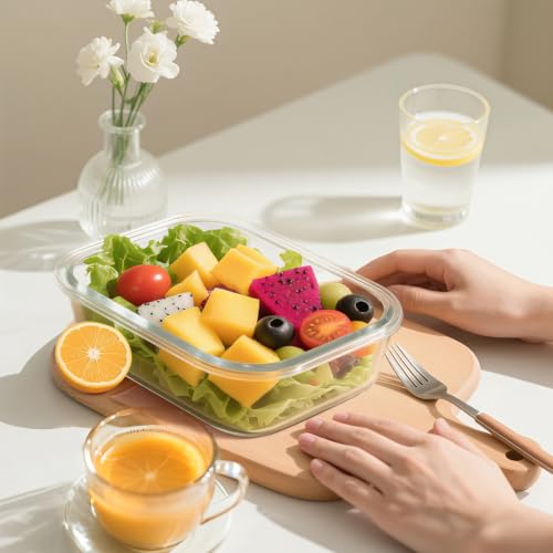 5 Pack 35 Oz Glass Food Storage Containers with Lids (White / 35oz 1-compartment)