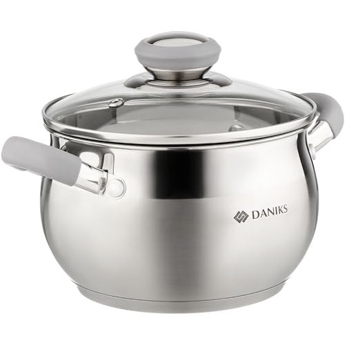 Modern 2 Quart Stainless Steel Stock Pot with Glass Lid (2 Quarts)