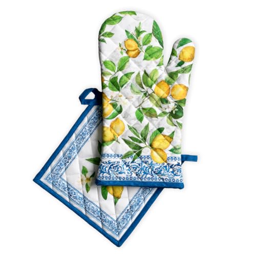 100% Cotton Oven Mitt & Pot Holder Set (032 - Cedrat / 7.5" x 13" & 8" x 8" (Oven Mitt & Pot Holder))