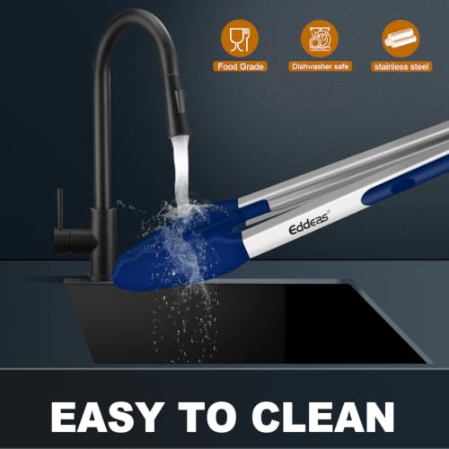 Tongs For Cooking (7+9+12 inch / Blue Silicone 3Pcs)
